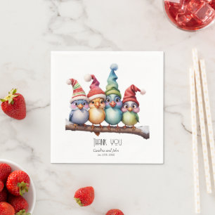 Cute fantasy birds with Christmas hats Napkin