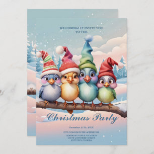 Cute fantasy birds with Christmas hats.The birds a Invitation