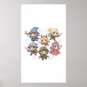 Cute fantasy characters wizard knight ranger  poster