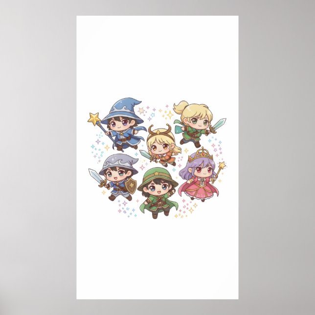 Cute fantasy characters wizard knight ranger  poster (Front)