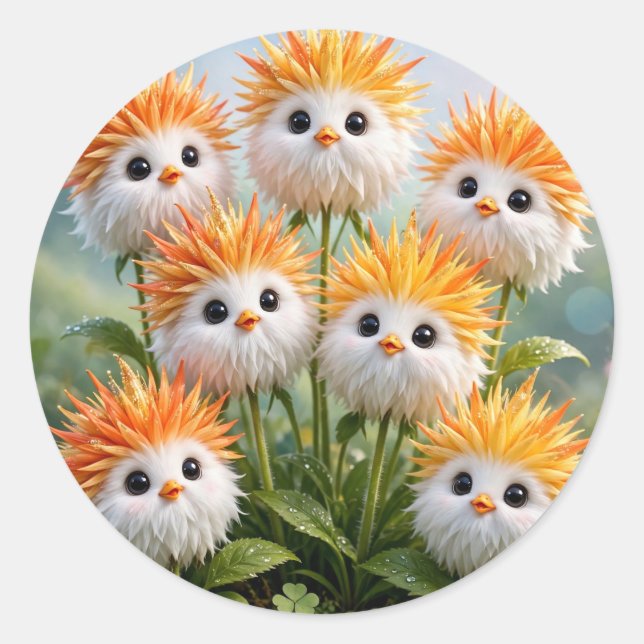Cute Fantasy Chick Flowers Garden Sticker (Front)