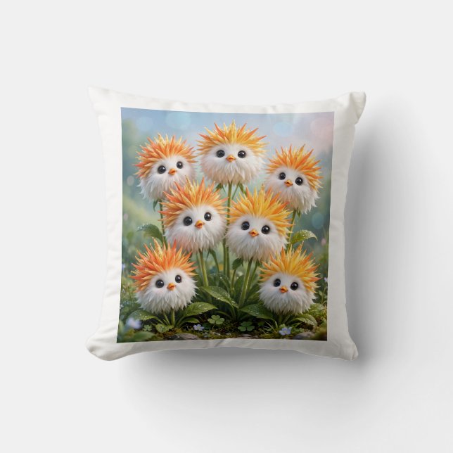 Cute Fantasy Chick Flowers Garden Throw Pillow (Front)
