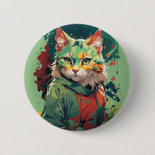 Cute Fantasy Colour Splash Cat Design 6 Cm Round Badge