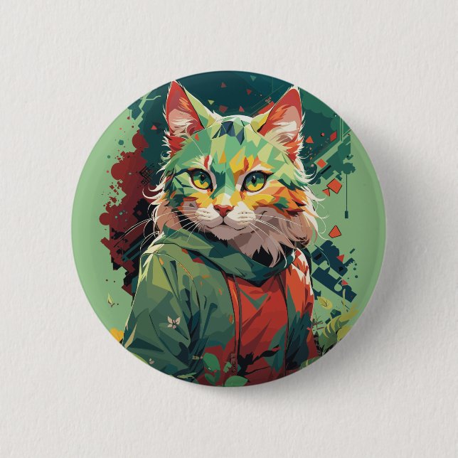 Cute Fantasy Colour Splash Cat Design 6 Cm Round Badge (Front)