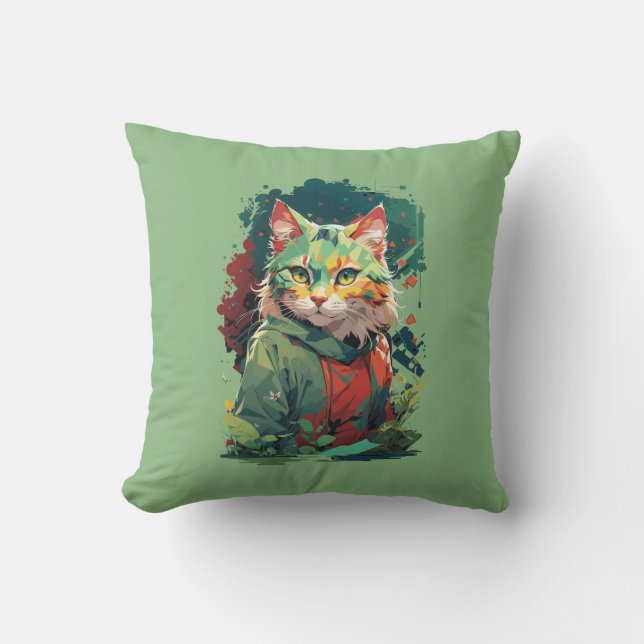 Cute Fantasy Colour Splash Cat Design Cushion (Front)