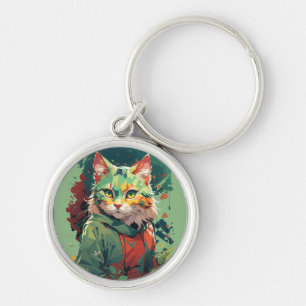 Cute Fantasy Colour Splash Cat Design Key Ring