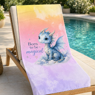 Cute Fantasy Dragon Born to Be Magical Beach Towel