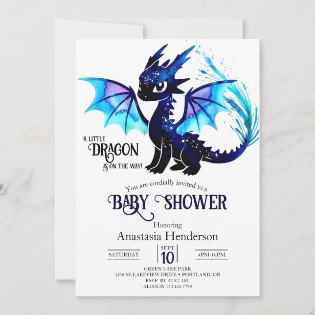 Cute Fantasy Dragon Boy Baby Shower Invitation (Front)