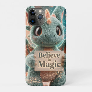 Cute Fantasy Dragon Plush Holding Believe in Magic iPhone 11 Pro Case