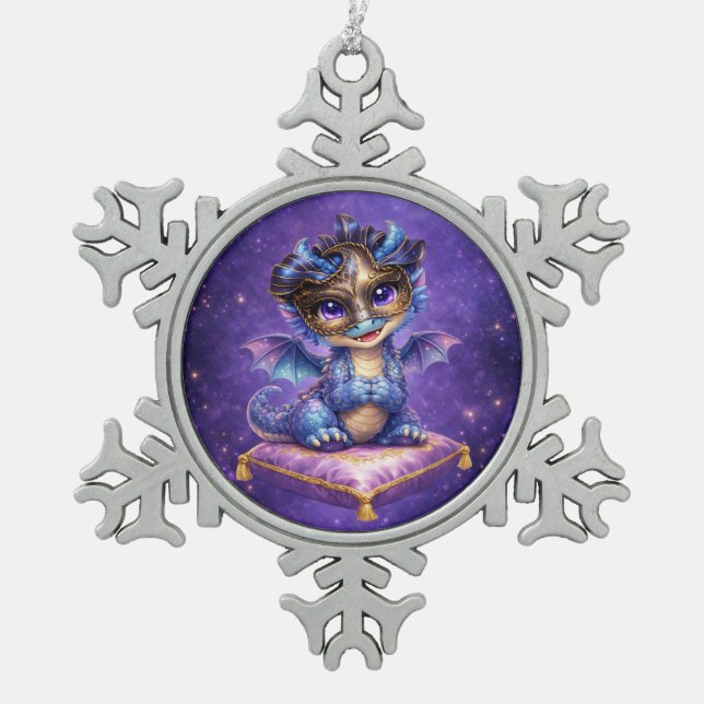 Cute Fantasy Dragon Snowflake Ornament (Front)