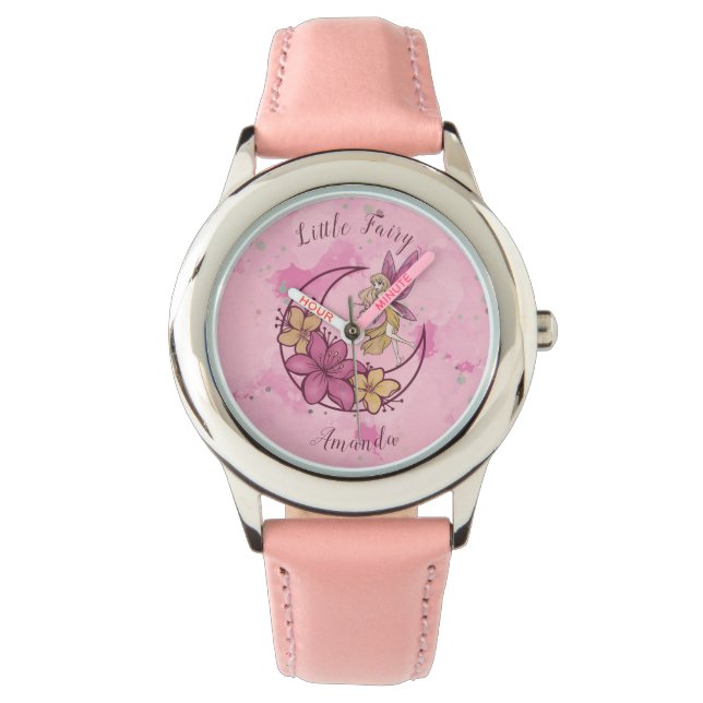 Cute Fantasy Fairy on The Moon Custom Name Watch (Front)