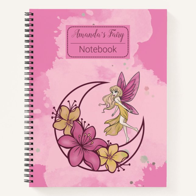 Cute Fantasy Fairy on The Moon Pattern Notebook (Front)