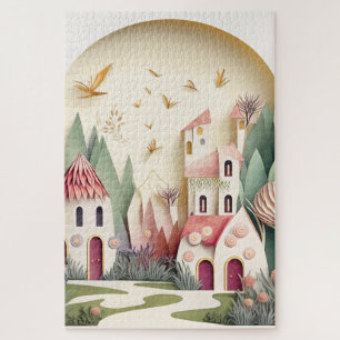 Cute Fantasy Fairy Town Background Jigsaw Puzzle
