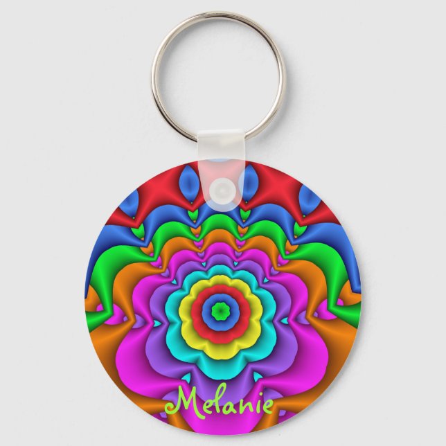 Cute fantasy flower & Custom Name Key Ring (Front)