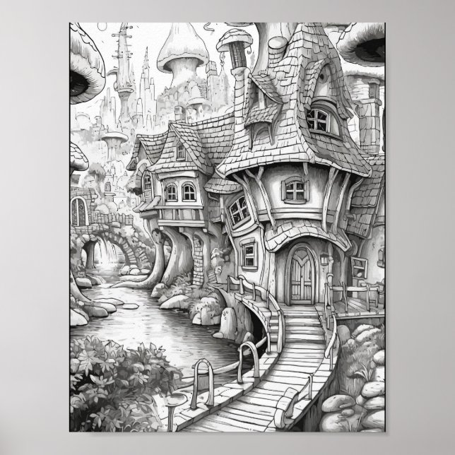 Cute Fantasy Interior Adult Colouring Poster (Front)
