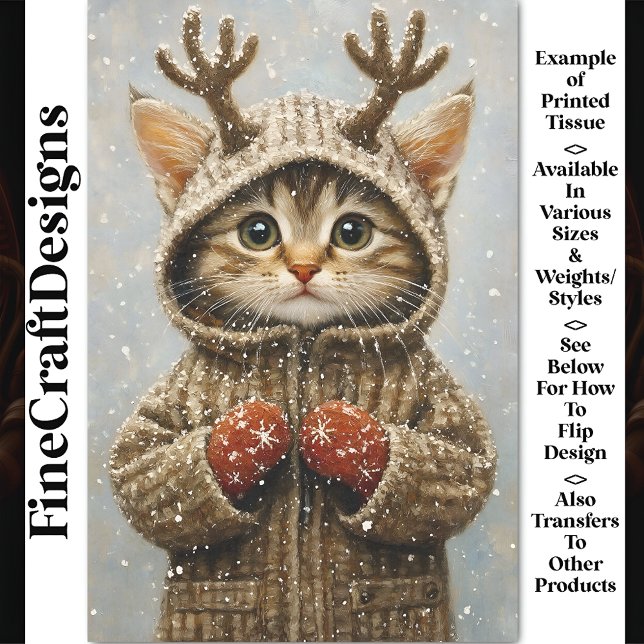 Cute Fantasy Kitten Reindeer Antlers AL2 Decoupage Tissue Paper (Creator Uploaded)