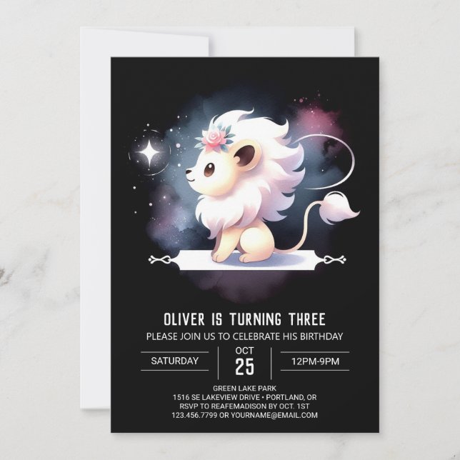 Cute Fantasy Lion Birthday Invitation (Front)