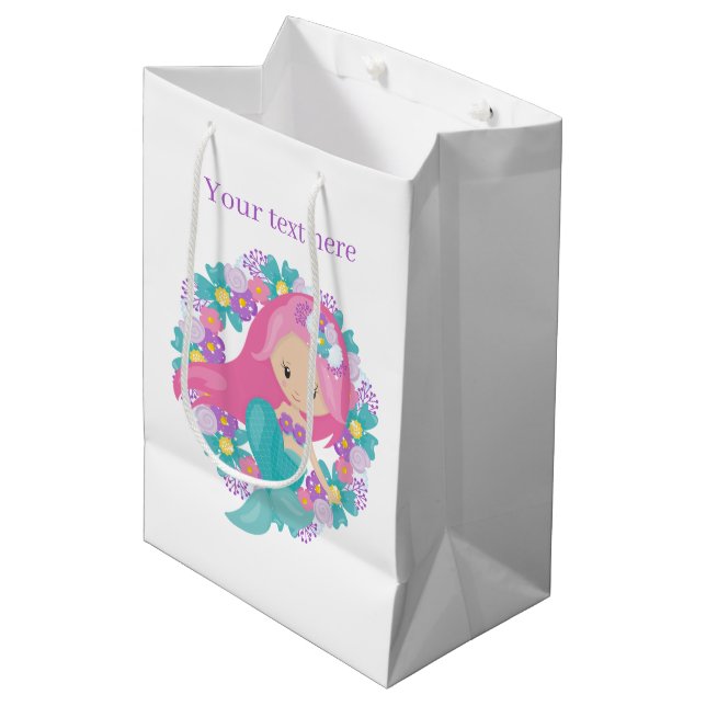 Cute fantasy mermaid customisable  medium gift bag (Front Angled)