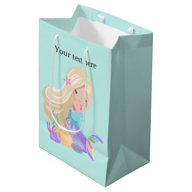 Cute fantasy mermaid customisable  medium gift bag (Front Angled)