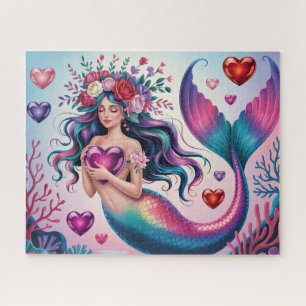 Cute Fantasy Mermaid With Hearts Jigsaw Puzzle