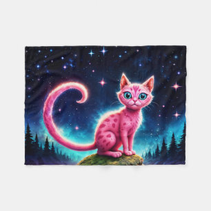 Cute fantasy pink animal in night starry valley fleece blanket