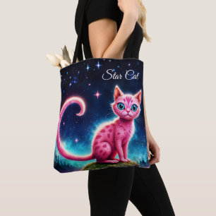 Cute fantasy pink animal in night starry valley tote bag