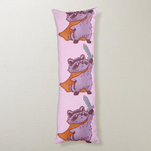 Cute Fantasy Racoon Warrior with Sword and Cape Body Cushion