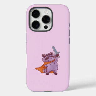 Cute Fantasy Racoon Warrior with Sword and Cape iPhone 16 Pro Case