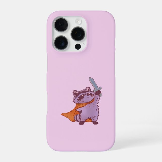 Cute Fantasy Racoon Warrior with Sword and Cape iPhone Case (Back)