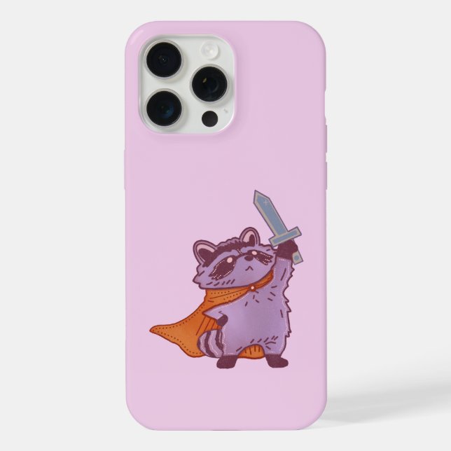Cute Fantasy Racoon Warrior with Sword and Cape iPhone Case (Back)