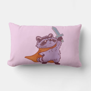 Cute Fantasy Racoon Warrior with Sword and Cape Lumbar Cushion