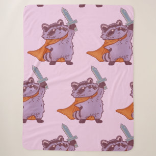 Cute Fantasy Racoon Warrior with Sword and Cape Sherpa Blanket