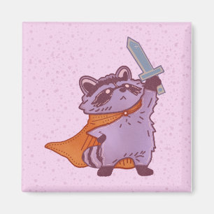 Cute Fantasy Racoon Warrior with Sword & Cape Magnet