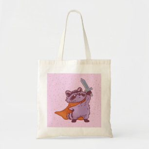 Cute Fantasy Racoon Warrior with Sword & Cape Tote Bag