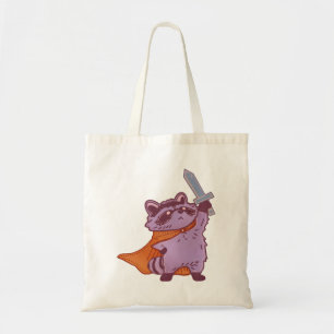 Cute Fantasy Racoon Warrior with Sword & Cape Tote Bag