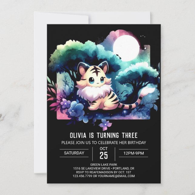 Cute Fantasy Tiger Birthday Invitation (Front)