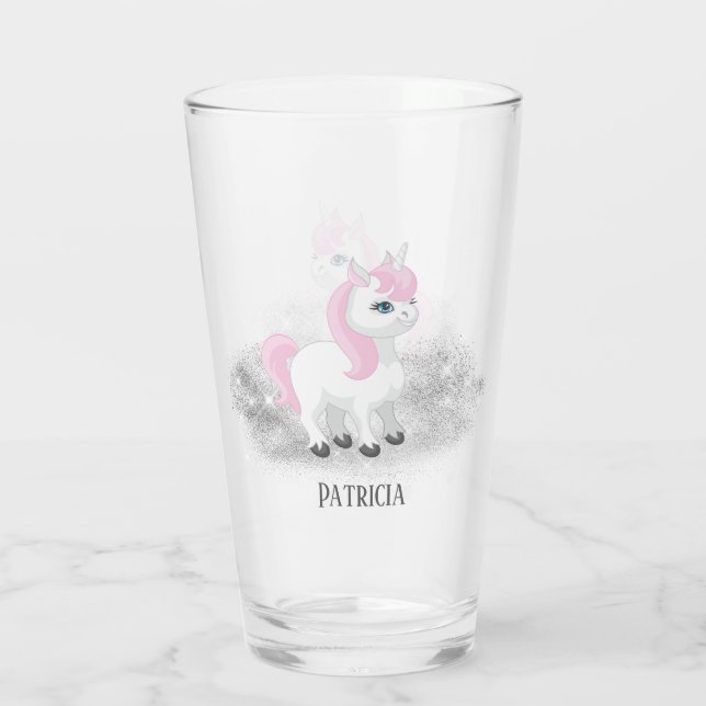 cute Fantasy unicorn add name Glass (Back)