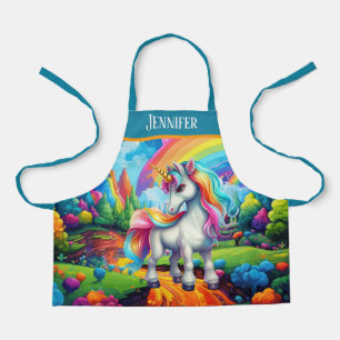 Cute fantasy unicorn add name kids girls apron
