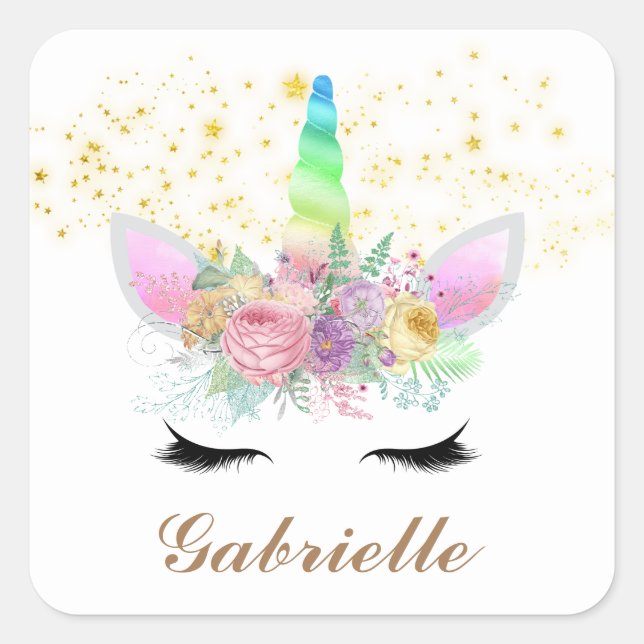 cute Fantasy unicorn add name sticker (Front)