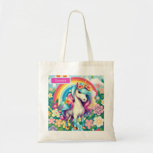 Cute fantasy unicorn add name tote bag