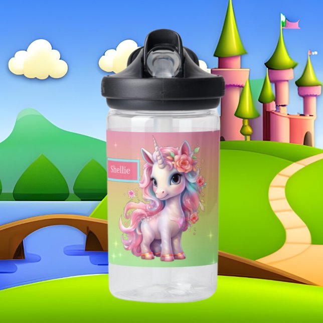 Cute fantasy unicorn add name  water bottle (Creator Uploaded)