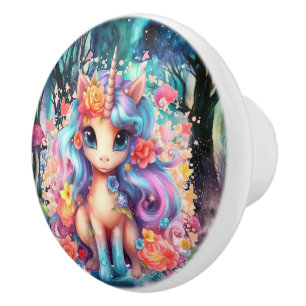 cute fantasy unicorn girls ceramic knob