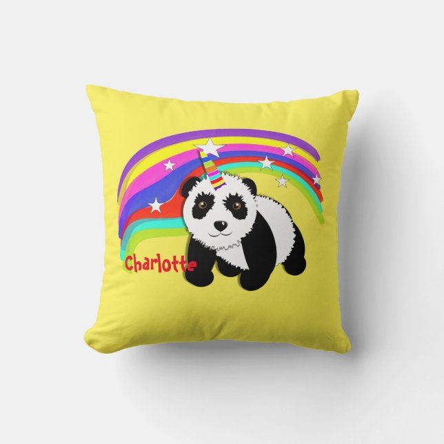 Cute Fantasy Unicorn Panda Themed Cushion (Front)