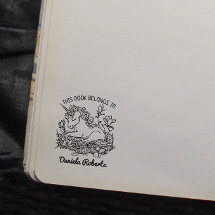 Cute Fantasy Unicorn Pony Bookplate Rubber Stamp