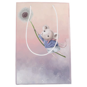 Cute Fantasy Watercolor Mouse Dandelion Flying Medium Gift Bag