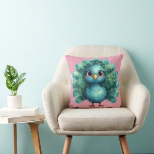 Cute Fantasy whimsical Blue Peacock Cushion