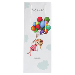 Cute Farewell Girl with Balloons Retirement Wine Gift Bag
