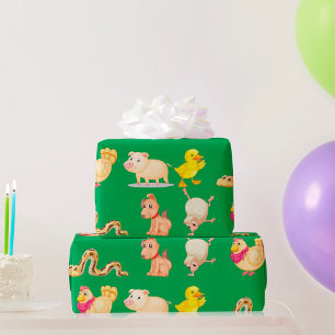 Cute Farm and Pet Animals Wrapping Paper