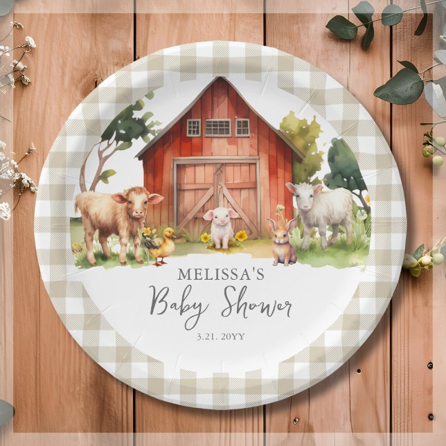 Cute Farm Animal Barn Baby Shower  Paper Plate (Creator Uploaded)