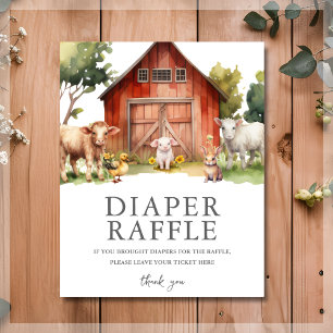 Cute Farm Animal Barn Diaper Raffle Sign